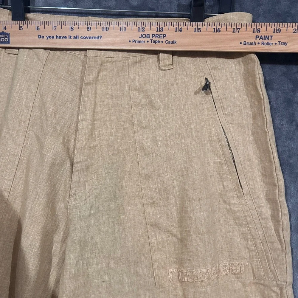 Rocawear Mens Tan Linen Blend Wide Leg Pants Y2K Baggy Khaki Trousers 36x36
